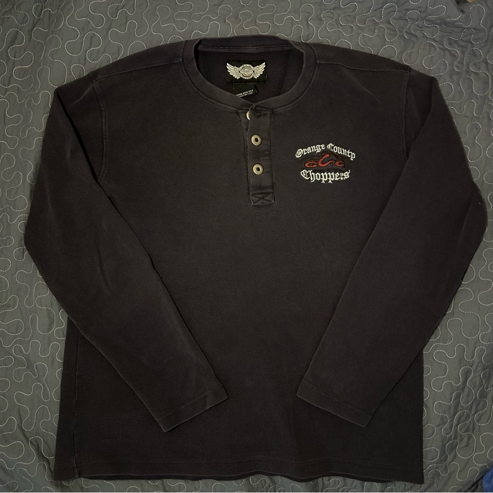 Men’s Dark Navy Blue Orange County Choppers Motorcycle Club Thermal Waffle Shirt